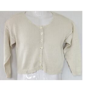 VTG Sweater Teas White Cotton 3/4 Sleeve Blouse Women's Small Lightweight Top